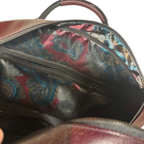 TED BAKER LEATHER OVERNIGHT BAG BURGUNDY AND BLACK CHECK - Picture 10 of 13